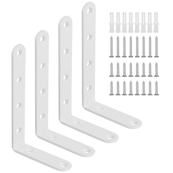 4 Pcs Anti Tip Furniture Anchors, 4.9 x 3.0 in Right Angle Shelf Brackets, White Iron Shelf Support, Tabletop Brackets with Screws, Little One Proofing Furniture Anchor