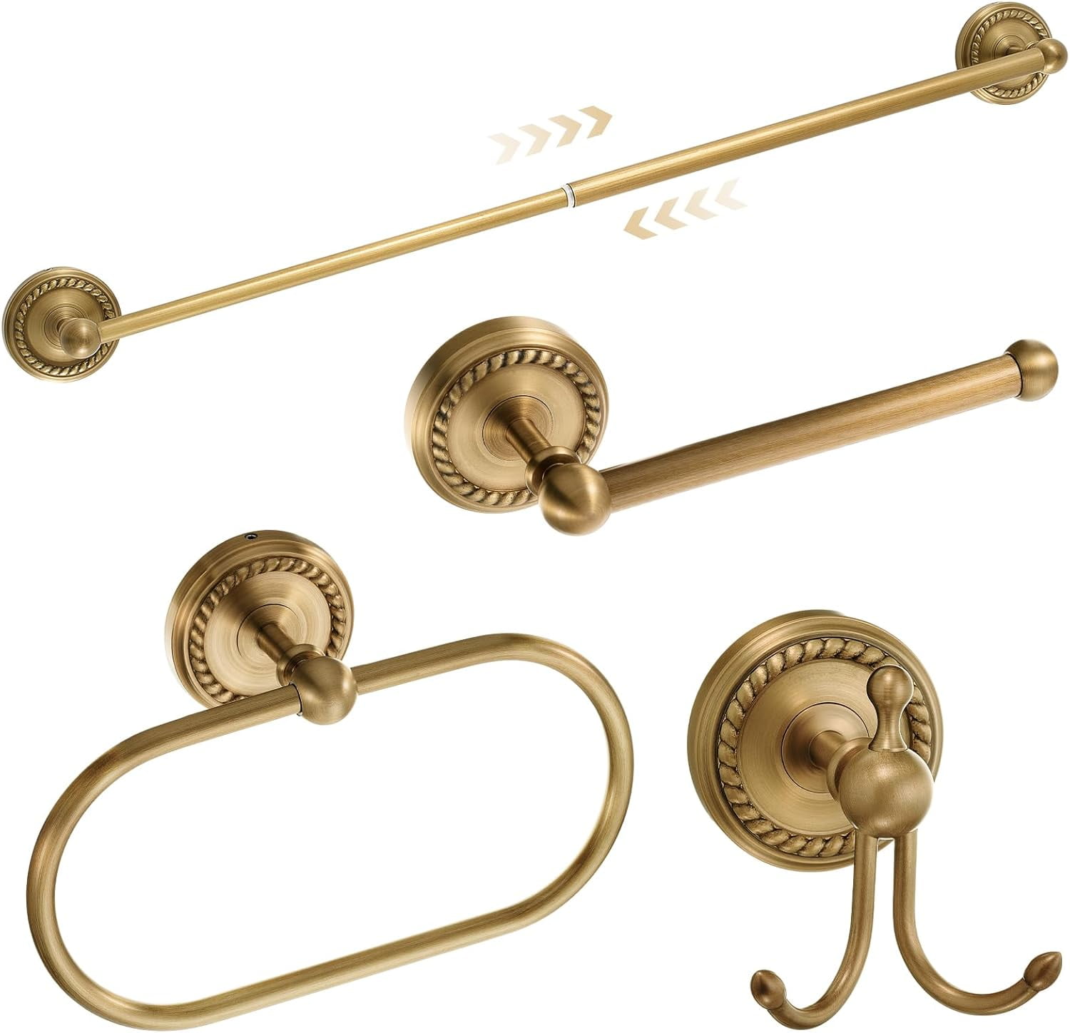 4 Pcs Antique Brass Gold Bathroom Accessories Set Wall-Mounted Towel ...