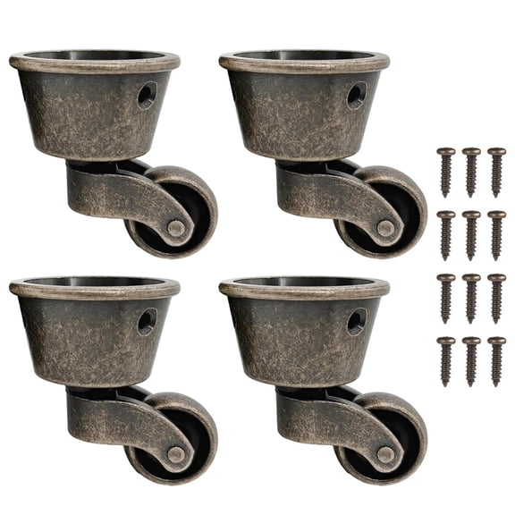 4 Pcs Antique Swivel Cup Casters, Vintage Zinc Alloy Furniture Casters, Universal Round Swivel Wheels, 360 Silent Pulley Wheels with Screws, Ideal for Sofas, Tables, Chairs, Cabinets