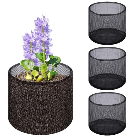 4 Pcs Aquatic Pond Planting Bags, Reusable Mesh Water Garden Pond Plant Pot, 7.1"H x 7.2"Dia Breathable Black Round Lily Plant Pots for Pond Bog Plant Garden Terrestrial Plant