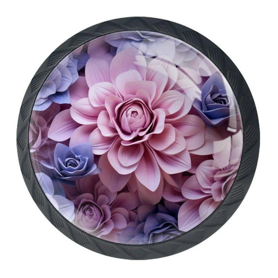 4 Pcs Art Flowers Knobs for Kitchen Cabinet Cupboard Dresser Bookcase Drawer Pulls Handles Round Home Decor