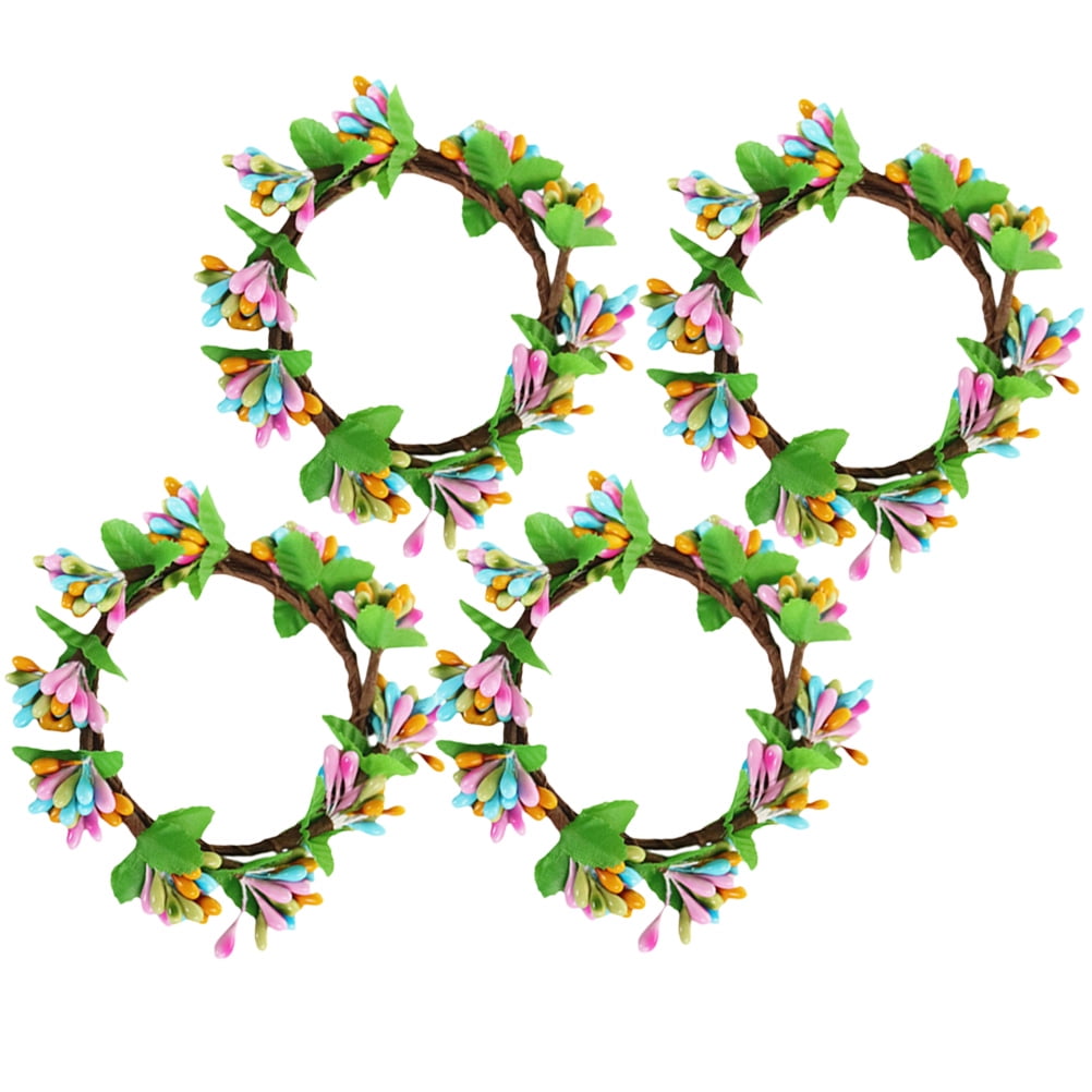 4 Pcs Artificial Berry Wreath Easter Candle Holder Ring Decor Taper