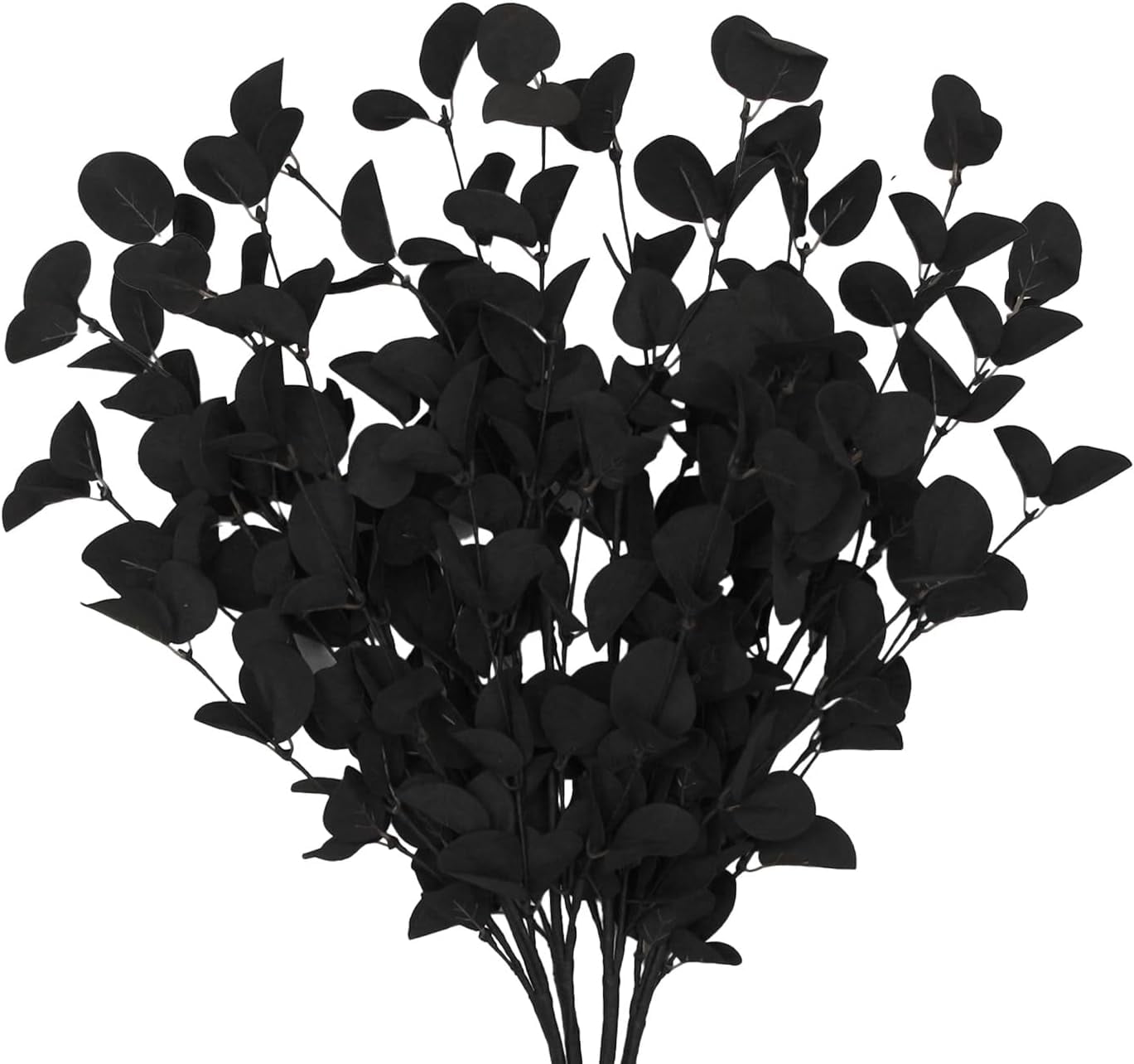 4 Pcs Artificial Black Eucalyptus Stems 26" Tall Halloween Decor Black Flowers Faux Silver Dollar Leaves Perfect for Vase Fillers Bouquets Farmhouse