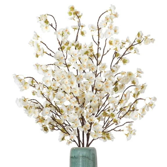 4 Pcs Artificial Cherry Blossom Flower Branches, Bulk Silk Faux Flowers Real Touch Bouquet for Home Wedding Party Centerpieces Spring Summer Decor, Vase Not Included (White)
