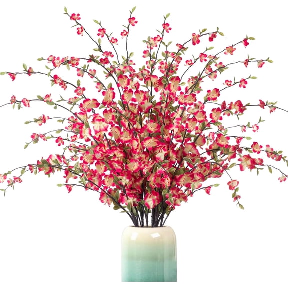 4 Pcs Artificial Cherry Blossom Flower,Faux Cherry Flowers 39 Inch Peach Branches Arrangement for Home Wedding Table Vase Spring Decor,Vase Not Included(White).
