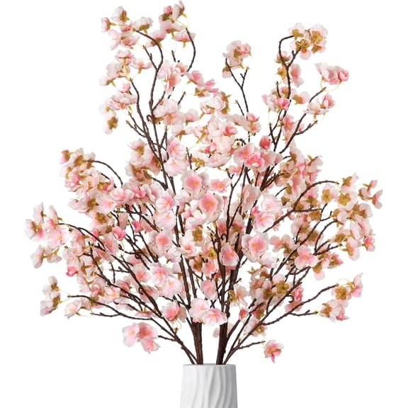 4 Pcs Artificial Cherry Blossom Flowers Bulk Silk Faux Flowers Real Touch Bouquet for Christmas Halloween Home Wedding Decoration(White)