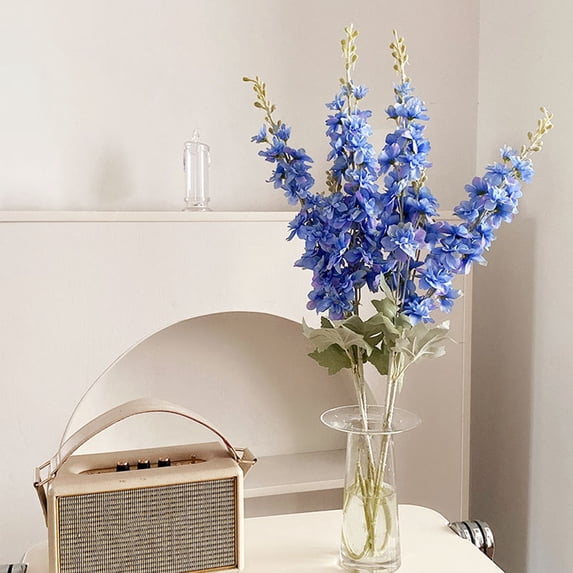 4 Pcs Artificial Delphinium Flower, for Vase Filler 33.46 Inch Long, Stem Fake Larkspur Flower Faux Silk Bouquet
