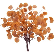 4 Pcs Artificial Eucalyptus Branches Orange Fall Decorations 33.4in Long Stem Silk Silver Dollar Eucalyptus Leaves for Autumn Wreath Farmhouse Home Party Wedding Decoration