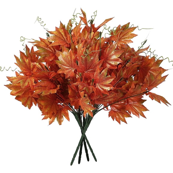 4 Pcs Artificial Fall Maple Leaves Branches Autumn Fake Shrubs Bushes Autumn Faux Plants Fall Leaves Stem for Indoor Outdoor Home Table Centerpieces Thanksgiving Decoration
