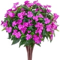 thumbnail image 1 of 4 Pcs Artificial Flowers Impatiens Bushes Topboutique Silk Impatiens Flowers Faux Flower Greenery Bouquet Fake Flowers Plant for Wedding Home Patio Lawn Garden Porch Hanging Basket Decor, Purple, 1 of 9