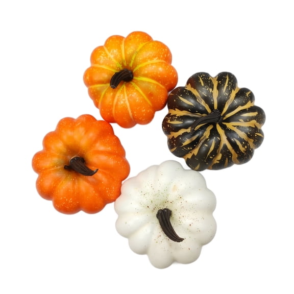 4 Pcs Artificial Foam Pumpkins Halloween Faux Decorations, 4 Inch Realistic Squash Pumpkins for Fall Autumn Home Thanksgiving Party Table Centerpiece Mantel Shelf