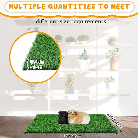 4 Pcs Artificial Grass Pet Pee Pads 18 x 14 Inch Reusable Washable Turf Mat for Guinea Pigs, Rabbits, Chinchillas, Small Pets