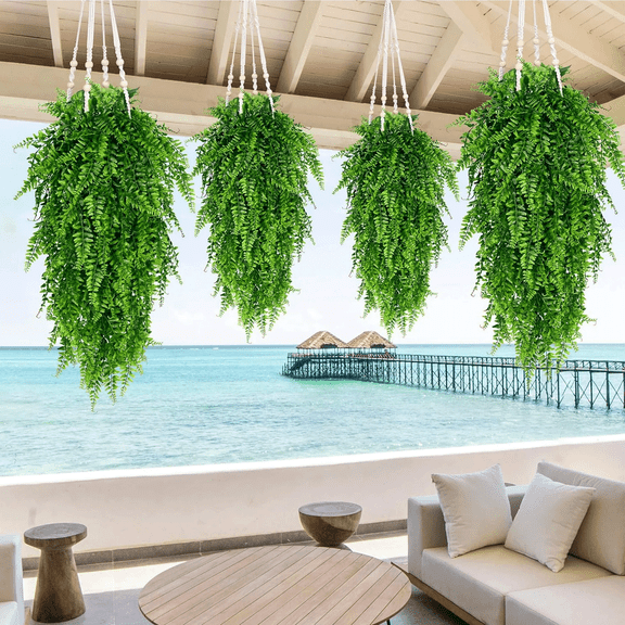 4 Pcs Artificial Hanging Plastic Plant UV Resistant Outdoor for Living Room, Kitchen, Balcony, Garden 2 Pack