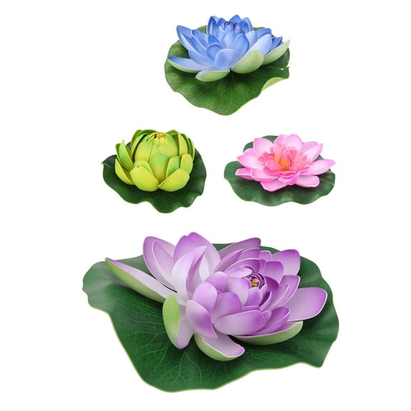 4 Pcs Artificial Lotus Solar Powered Water Fountain Floral Fish Tank Plants Flower
