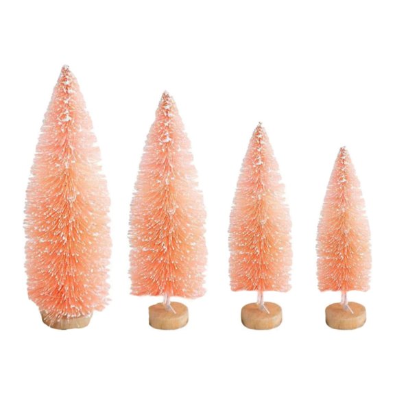 4 Pcs Artificial Mini Christmas Tree Xmas Sisal Brush Trees with Wood Base Christmas Pine Trees for Christmas Party Table Top Decor Winter Ornaments Home Kitchen Crafts
