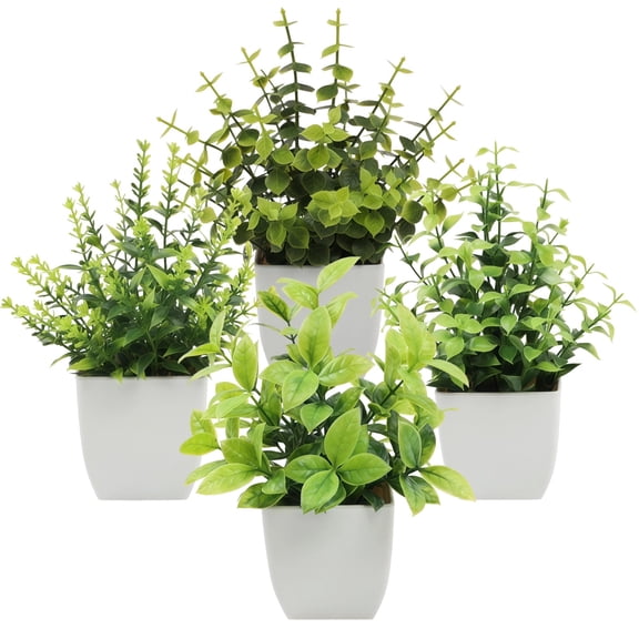 4 Pcs Artificial Potted Greenery for Indoor Decor, Indoor Greenery Potted Plant Set, Realistic Plants, Fall Greenery with Leaves, Ideal for Home and Office