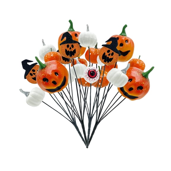 4 Pcs Artificial Pumpkin Branches Stems With Eyeball, Faux Orange Pumpkin Branches With Eyeball Halloween Flower Bouquet