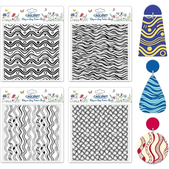 4 Pcs Artistic Wavy Polymer Clay Texture Sheets Wavy Lines Silicone Texture Stamp Seamless Pattern Modeling Pattern Pad Sheets