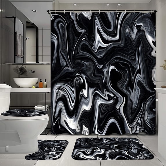 4 Pcs Astronaut Bathroom Shower Curtain Sets with Rugs, Cosmic Space Bathroom Sets with Shower Curtain and Rugs, Cartoon Universe Bathroom Decor Sets with Mats and Towels