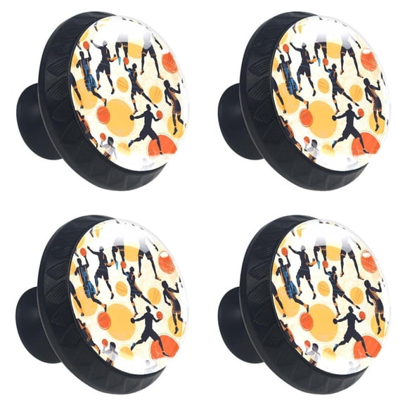 4 Pcs Athlete Playing Basketball Print Cabinet Knobs 30mm Round Crystal Glass Drawer Handles Pulls with Screws for Kitchen Cupboard Wardrobe Closet Dresser, Home&Office
