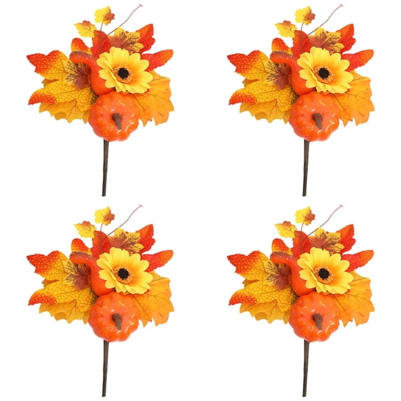 4 Pcs Autumn Floral Stems, Pumpkin Maple Leaf Picks for Fall Wreath Making, DIY Craft Supplies, Harvest Arrangement, Thanksgiving Home and Party Decor