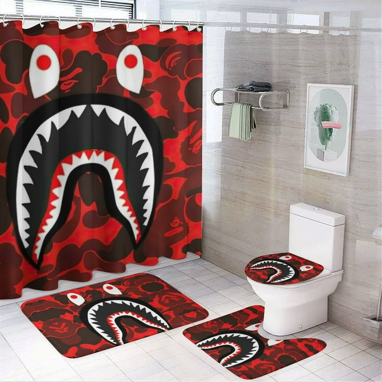 Pcs BAPE Camo Shark Shower Curtain Sets Non-Slip Rugs Bath Mat