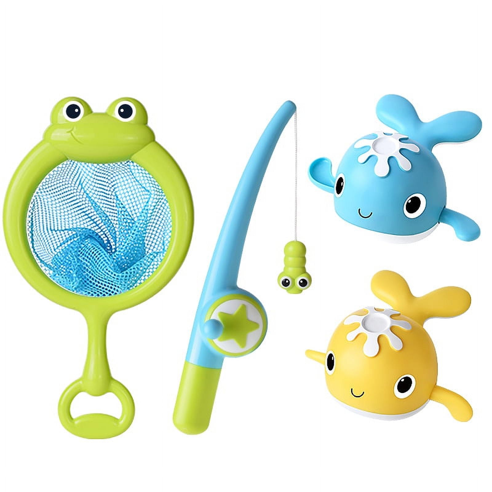 4 Pcs Baby Bath Fishing Toy Set Wind-up Swimming Whales Bathtub Tub Toy for  Toddler Age 18+ Months