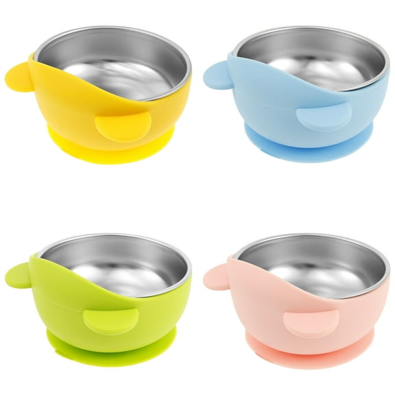 4 Pcs Baby Bowl Stainless Steel Toddler Bowl with Silicone Suction Cup Anti Scald Snack Container for Kid Baby Food Feeding