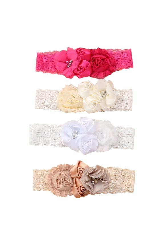 4 Pcs Baby Christening Lace Headbands Baby Girl Baptism Headbands with Bows Pearls