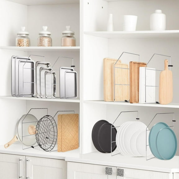 4 Pcs Baking Sheet Organizer 18" x 20" Tray Dividers for Cabinets Kitchen Cabinet Dividers Vertical for Baking Sheets Chrome Pan Rack Storage Wires for Kitchen Cupboards(silver)