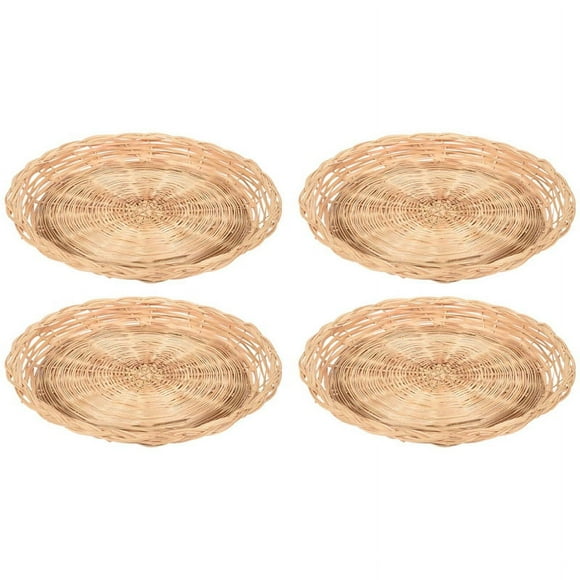 4 Pcs Bamboo Paper Plate Holder - 10 Inch Round Woven Plate Holder, Reusable Paper Plate Holders for Picn