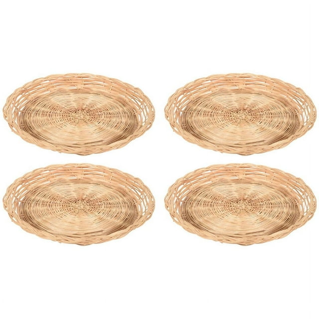 4 Pcs Bamboo Paper Plate Holder 10 Inch Round Woven Plate Holder, Reusable Paper Plate Holders