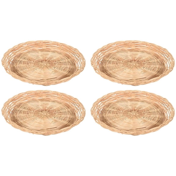 4 Pcs Bamboo Paper Plate Holder - 10 Inch Round Woven Plate Holder,Reusable Paper Plate Holders for Picnic