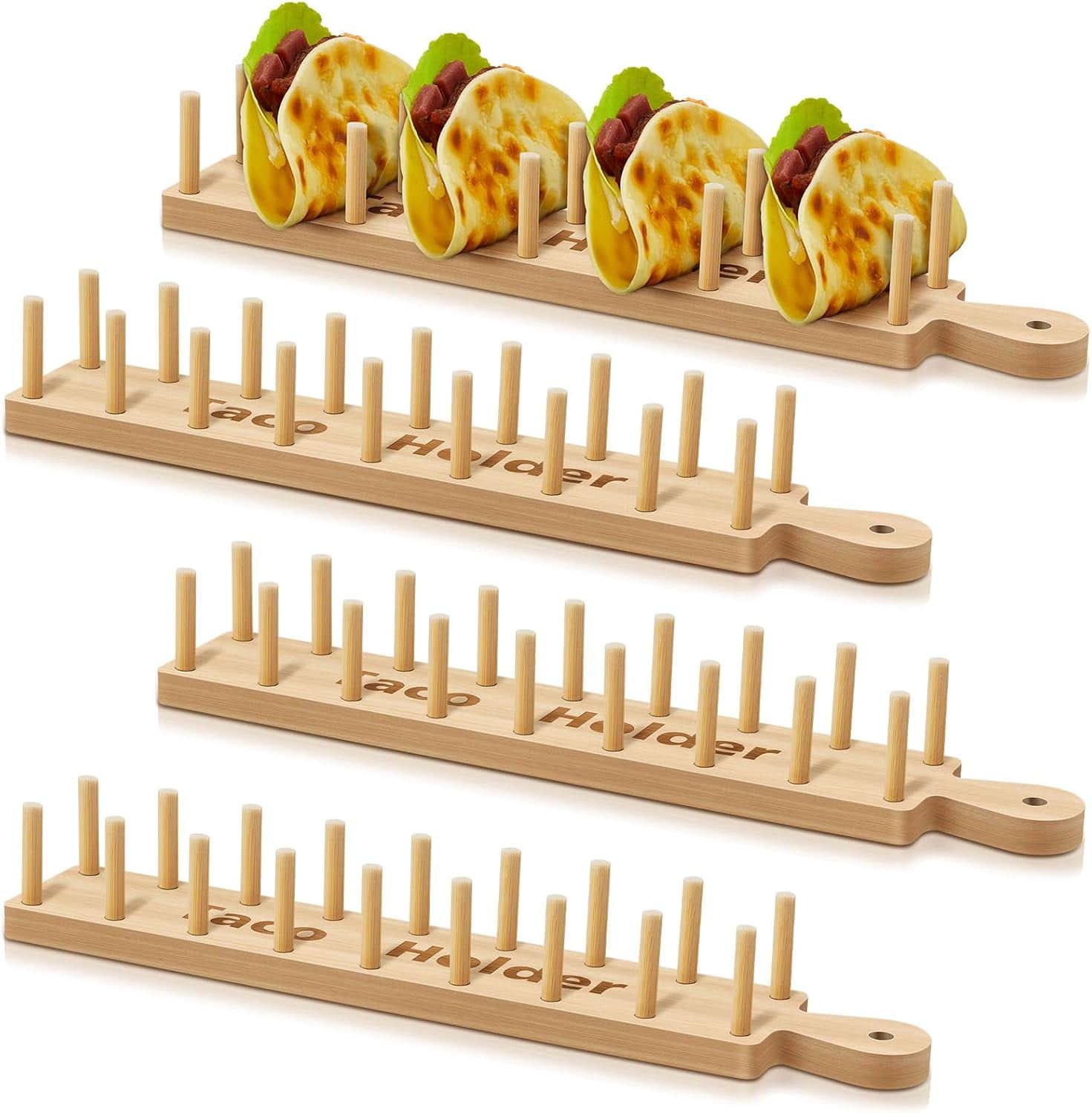 4 Pcs Bamboo Taco Tray Holder Holds 8 Rack Tray Soft or Hard Shell ...