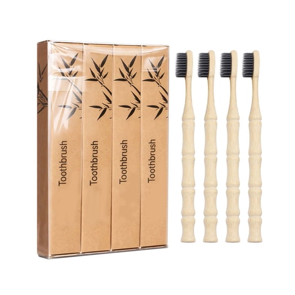 4 Pcs Bamboo Toothbrushes, Biodegradable for Gentle Cleaning, Soft Bristles for Sensitive Teeth & Gums, Zero Waste Bamboo Handle Toothbrush Set, Sensitive Care Travel Oral Cleaning Tool