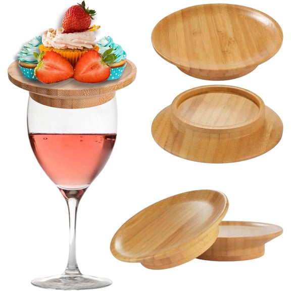 4 Pcs Bamboo Wine Glass Charcuterie Topper Mini Charcuterie Boards, Wine Glass Topper Coasters & Holder for Parties, Family