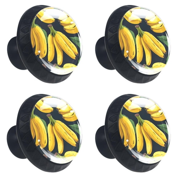4 Pcs Banana Fruit and Leave Print Cabinet Knobs 30mm Round Crystal Glass Drawer Handles Pulls with Screws for Kitchen Cupboard Wardrobe Closet Dresser, Home&Office