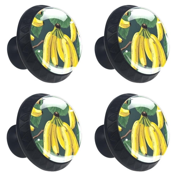 4 Pcs Banana Fruit and Leave Print Cabinet Knobs 30mm Round Crystal Glass Drawer Handles Pulls with Screws for Kitchen Cupboard Wardrobe Closet Dresser, Home&Office