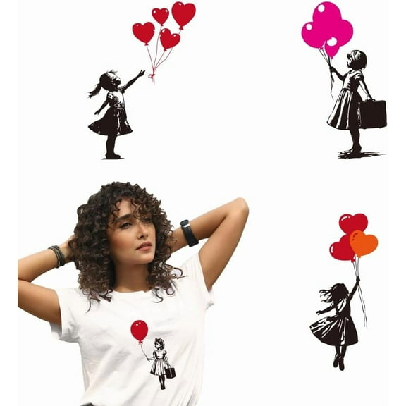 4 Pcs Banksy-Themed Iron on Decals Patches Balloon Girl Iron on Stickers Heat Transfer Stickers Plastic Washable Patches