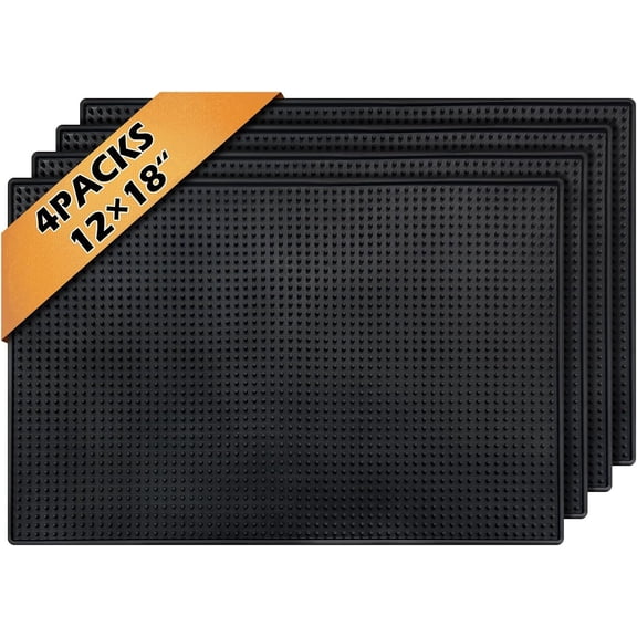 4 Pcs Bar Mats for Countertop 18 x 12 Inch, Black Rubber Non Slip Drying Mats for Bars, Durable Cocktail Service Spill Mats for Bartending Coffee Bar Restaurant Accessories for Home Kitchen