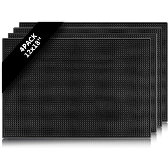 4 Pcs Bar Mats for Countertop 18 x 12 Inch Rubber Silicone Bar Drying Coffee Non Slip Mat for Bartending Home Cocktail Bars Restaurants (Black)