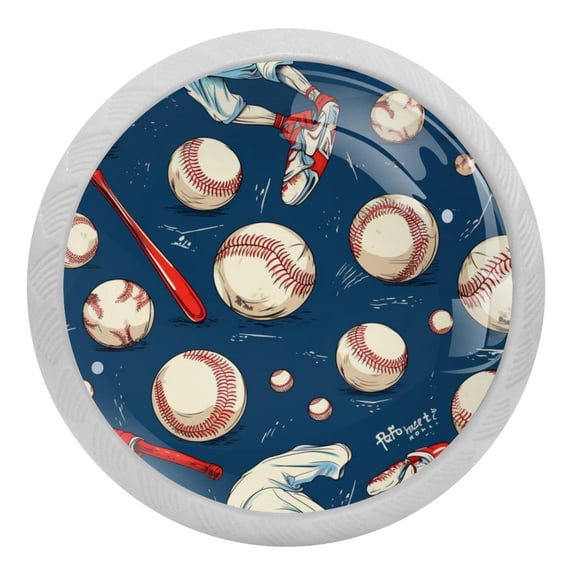 4 Pcs Baseball Ball Bat Crystal Glass Drawer Knob Pull Handle Ergonomic 30mm Glow in The Dark Furniture Cabinet Handle for Kitchen Dresser Cupboard Wardrobe