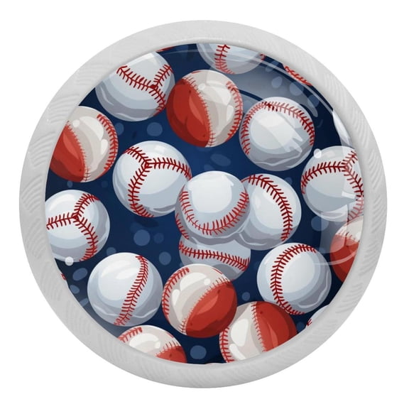 4 Pcs Baseball Crystal Glass Drawer Knob Pull Handle Ergonomic 30mm Glow in The Dark Furniture Cabinet Handle for Kitchen Dresser Cupboard Wardrobe