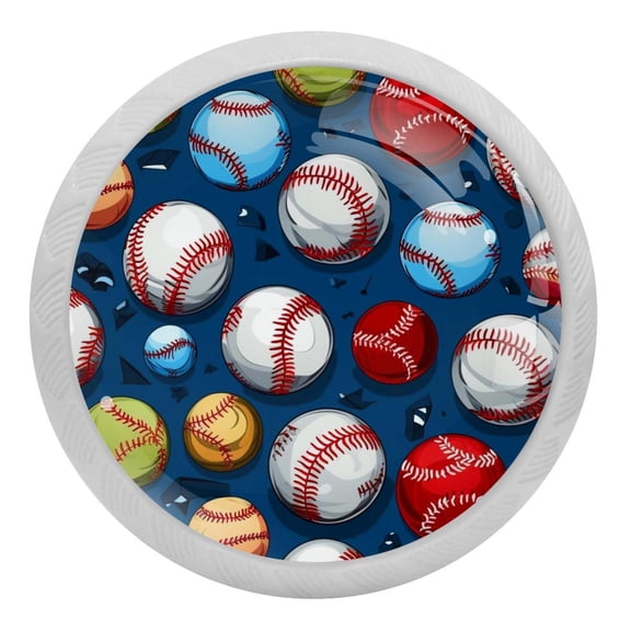 4 Pcs Baseball Crystal Glass Drawer Knob Pull Handle Ergonomic 30mm Glow in The Dark Furniture Cabinet Handle for Kitchen Dresser Cupboard Wardrobe