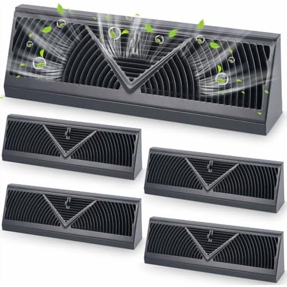4 Pcs Baseboard Register Vent 24 Inch Duct Opening Size Baseboard Vent Covers Baseboard Diffuser Adjustable Corner Baseboard Return Air Grille for Home Floor Wall Air Flow Control(Black)