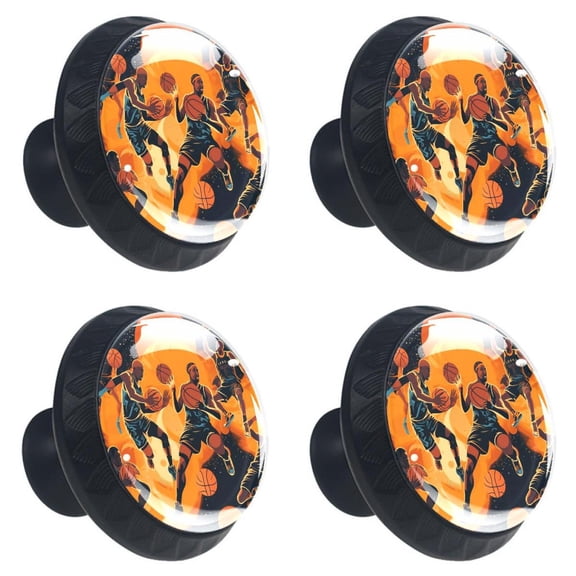 4 Pcs Basketball Athletes Print Cabinet Knobs 30mm Round Crystal Glass Drawer Handles Pulls with Screws for Kitchen Cupboard Wardrobe Closet Dresser, Home&Office