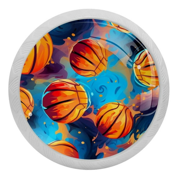 4 Pcs Basketball Ball Sport Crystal Glass Drawer Knob Pull Handle Ergonomic 30mm Glow in The Dark Furniture Cabinet Handle for Kitchen Dresser Cupboard Wardrobe