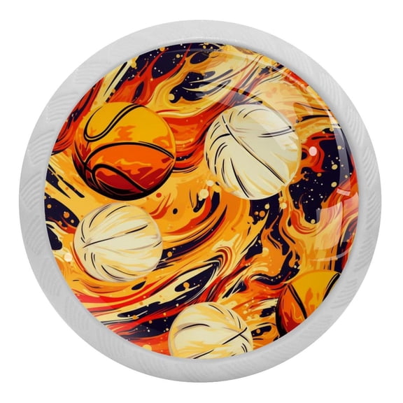 4 Pcs Basketball Ball Sport Crystal Glass Drawer Knob Pull Handle Ergonomic 30mm Glow in The Dark Furniture Cabinet Handle for Kitchen Dresser Cupboard Wardrobe