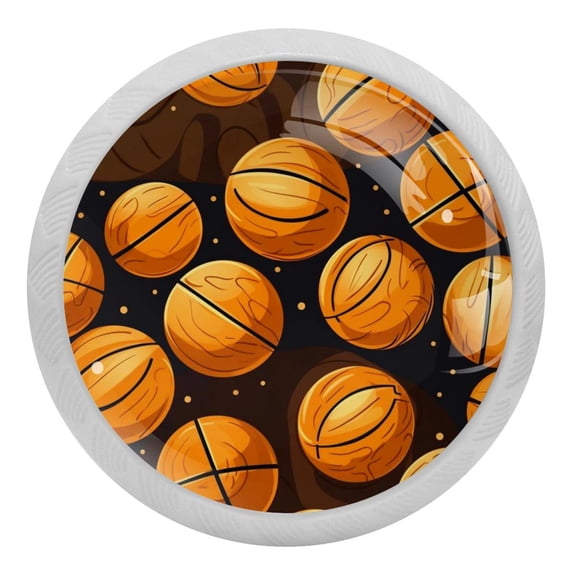 4 Pcs Basketball Ball Sport Crystal Glass Drawer Knob Pull Handle Ergonomic 30mm Glow in The Dark Furniture Cabinet Handle for Kitchen Dresser Cupboard Wardrobe