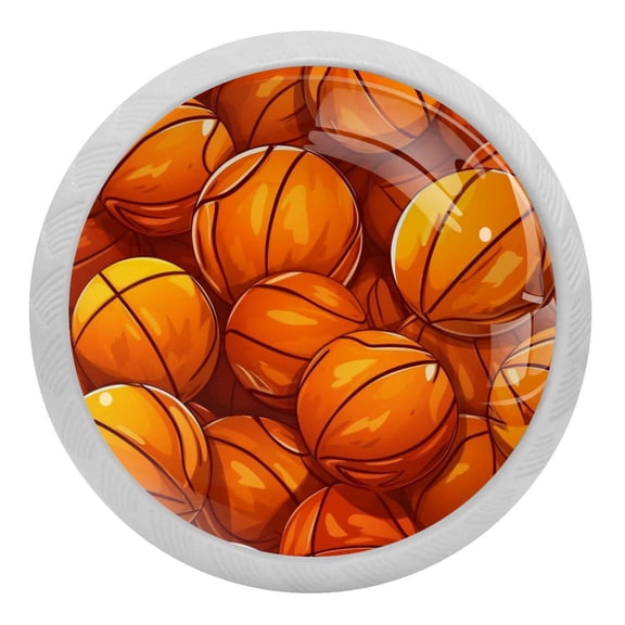 4 Pcs Basketball Ball Sport Crystal Glass Drawer Knob Pull Handle Ergonomic 30mm Glow in The Dark Furniture Cabinet Handle for Kitchen Dresser Cupboard Wardrobe